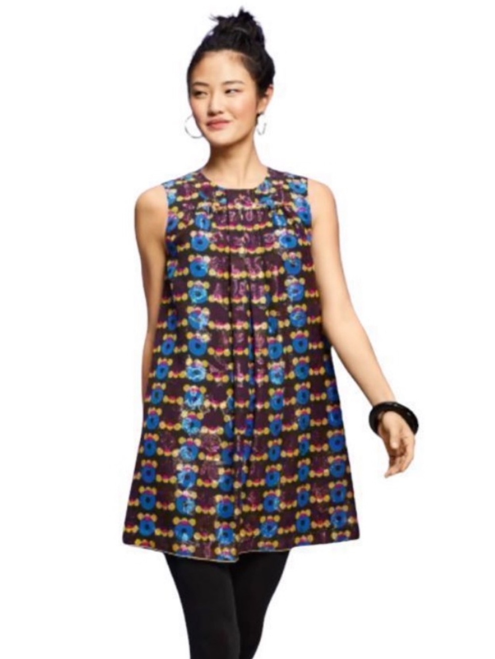 Anna Sui 20th Anniversary Metallic Blue, Black , Yellow And Pink Mini Dress